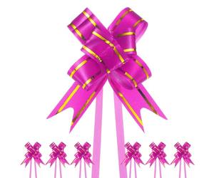 M METERXITY 200-Pz Fiocchi Nastro, 2.56" / 6.5cm Fiocchi Nastro Bordo Dorato Plastica per Confezioni Regalo/Matrimoni/Fiori/Cesti Decorativi, Fiocchi Nastro Raso [Fiocco Regalo Rosso Rosa]