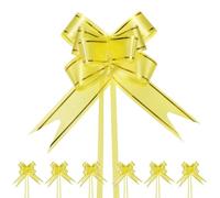 M METERXITY 200-Pz Fiocchi Nastro, 3.74" / 9.5cm Fiocchi Nastro Bordo Dorato Plastica per Confezioni Regalo/Matrimoni/Fiori/Cesti Decorativi, Fiocchi Nastro Raso [Fiocco Regalo Giallo]