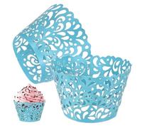 M METERXITY 50 Pcs Cupcake Wrappers Cupcake Liners Traforati Azzurro Cielo | Per Decorazioni Di Matrimoni/Feste Di Compleanno, Con Pizzo A Goccia, Carta Per Dolci, Carta Perlata