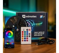 M mimotec - Pack striscia LED 5M USB 5V, RGB dimmerabile da 24 W, controllo tramite app e telecomando, modalità musica, LED per camera da letto, soggiorno, cucina, feste e videogiochi