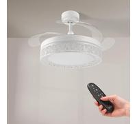 M mimotec - Ventilatore a Soffitto Led Bianco Aqua 66W con luce, telecomando, basso consumo energetico, motore DC 30W+Luce LED 36W, 6 velocità, silenzioso, 4 Pale sganciabili, estate-inverno, timer