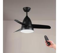 M mimotec - Ventilatore a soffitto Led Silence 54W Nero, telecomando, motore DC 30W+Luce Led 24W, 6 velocità, Silenzioso,3 Lame, 91 cm, funzione estate-inverno, timer