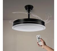 M mimotec - Ventilatore da Soffitto Black Olga LED 66W con Luce CCT Regolabile e Intensità Variabile, Motore DC 30W + LED 36W, Silenzioso, 6 Velocità, 4 Pale Retrattili, Timer