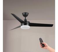 M mimotec - Ventilatore da soffitto LED Black Curve, telecomando, motore DC 40W+luce LED 18W, 6 velocità, silenzioso,3 pale, 132 cm, funzione estate-inverno, timer
