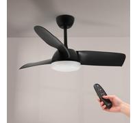 M mimotec - Ventilatore da soffitto Led Black Face 59W, telecomando, motore DC 35W+luce LED 24W, 6 velocità, silenzioso, 3 pale in legno naturale, 108 cm, funzione estate-inverno, timer