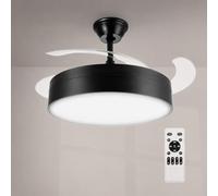 M Mimotec- Ventilatore da Soffitto LED Messe Black 72W con Luce CCT Regolabile e Intensità Variabile, Motore DC Silenzioso, 6 Velocità, 4 Pale Retrattili, Timer, Telecomando