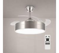 M Mimotec- Ventilatore da Soffitto LED Messe Nichel 72W con Luce CCT Regolabile e Intensità Variabile, Motore DC Silenzioso, 6 Velocità, 4 Pale Retrattili, Timer, Telecomando