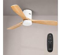 M mimotec - Ventilatore da Soffitto LED White Energy, Motore DC 35W + LED 18W, 6 Velocità, Silenzioso, 3 Pale Effetto Legno, Ø132 cm, Funzione Estate/Inverno, Timer, con Telecomando.