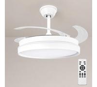 M mimotec- Ventilatore da Soffitto White Afar Retrattile con Luce LED CCT 40W Ø107 cm, Motore DC Silenzioso, Telecomando, 6 Velocità, Pale Pieghevoli, Timer e Funzione Estate/Inverno