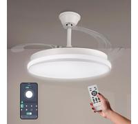 M mimotec -Ventilatore da Soffitto White Heer Retrattile con Luce LED CCT Ø107 cm, Controllo tramite Telecomando, App, Silenzioso, 6 Velocità, Pale Pieghevoli, Timer e Funzione Estate/Inverno