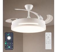 M mimotec - Ventilatore da Soffitto White Smart con Luce LED CCT e Intensità Regolabile Ø108 cm, Controllo tramite APP e Telecomando, Silenzioso, 6 Velocità, Pale Pieghevoli, Timer e Modalità