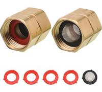 M MINGLE Adattatore per tubo da giardino, da femmina a femmina, raccordi in ottone per impieghi gravosi da 3/4 di pollice con doppio snodo, confezione da 2 con 4 rondelle extra e 1 filtro