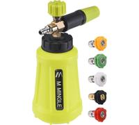 M MINGLE Barattolo in schiuma per idropulitrice, spruzzatore in schiuma per auto con attacco rapido da 1/4 pollici, rondella in schiuma per autolavaggio elettrico, 1 litro con 5 ugelli