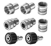 M MINGLE Set di adattatori per idropulitrice, kit di scollegamento rapido in acciaio inossidabile, girevole M22 a collegamento da 3/8", attacco da 3/4" a sgancio rapido, confezione da 8