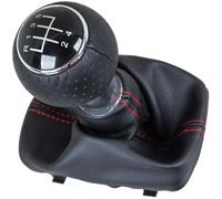 M MODECAR - Compatibile con Audi A3 I 8L 96-03 pomello leva cambio NERO + CUFFIA CAMBIO NERA con CUCITURE ROSSE 5 VELOCITÀ per 8L0711113B,