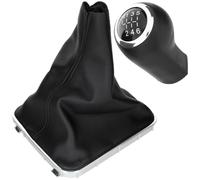 M MODECAR - Compatibile con Opel Zafira B 2005- Pomello leva cambio NERO 6 MARCE + cuffia leva cambio nera + piccola cornice CROMATA 2 pezzi SET per 93188368,