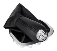 M MODECAR - Compatibile con pomello leva cambio Renault Clio III 05-12 SIMILPELLE NERA + CROMATO + Cuffia leva cambio NERA con cornice ARGENTO 5 MARCE per 8200379945,