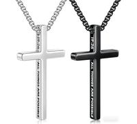 M MOOHAM 2 collane a forma di croce in acciaio inox per uomo, colore argento nero, robusta collana a serpente cubano, regalo per San Valentino, per uomini e adolescenti, 24 inch, Acciaio inossidabile