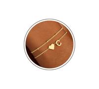 M MOOHAM Bracciale in oro da donna con lettere, placcato oro 14 carati, con ciondoli a forma di cuore dalla A alla Z, per adolescenti, ragazze, regali personalizzati per donne, fidanzate, mamme, Eine