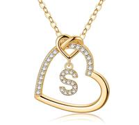 M MOOHAM Collana con ciondolo a forma di cuore per ragazze e donne, con ciondolo a forma di cuore con zirconia cubica, delicata lettera A - Z, collana a forma di cuore, idea regalo di compleanno per