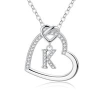 M MOOHAM Collana con ciondolo a forma di cuore per ragazze e donne, con ciondolo a forma di cuore con zirconia cubica, delicata lettera A - Z, collana a forma di cuore, idea regalo di compleanno per