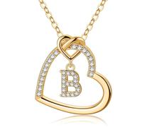 M MOOHAM Collana con ciondolo a forma di cuore per ragazze e donne, con ciondolo a forma di cuore con zirconia cubica, delicata lettera A - Z, collana a forma di cuore, idea regalo di compleanno per