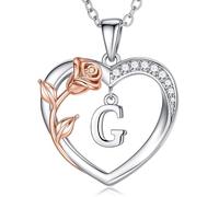 M MOOHAM Collana da donna a forma di cuore con rose, placcata in oro bianco 14 carati, con ciondolo a forma di cuore, con lettere, zirconi, per anniversario, festa della mamma, compleanno, per donne