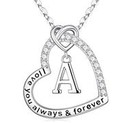 M MOOHAM Collana da donna con iniziale a forma di cuore, delicata collana in argento placcato oro bianco 14 carati con iniziale a forma di cuore, collana con ciondolo a forma di lettera A-Z, per donne