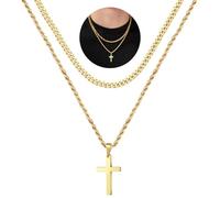 M MOOHAM Collana da uomo a forma di croce, 2 pezzi, in acciaio inox, argento/oro/nero, robusta collana a catena cubana non sbiadisce, gioielli per San Valentino, regali per uomini e adolescenti, 20