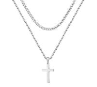 M MOOHAM Collana da uomo a forma di croce, 2 pezzi, in acciaio inox, argento/oro/nero, robusta collana a catena cubana non sbiadisce, gioielli per San Valentino, regali per uomini e adolescenti, 18