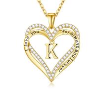 M MOOHAM Collana in oro da donna con lettere, placcata in oro 14 carati, con doppio cuore, regalo personalizzato per donne, mamma, moglie, per compleanno, anniversario, festa della mamma, Eine Grösse