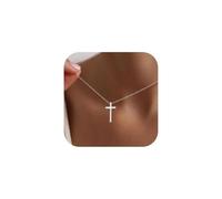 M MOOHAM Delicata collana a croce placcata in oro 14 carati per donne e ragazze - ciondolo a forma di croce choker, regalo per battesimo cristiano fede religiosa gioielli regalo, 18.0 Zoll, Acciaio