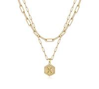 M MOOHAM Delicata collana da donna in oro massiccio 14 carati, collane a strati da donna, graziose collane con lettera esagonale, collane da donna a strati in oro per donne, gioielli, regali, 45 cm