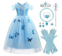 M MUNCASO Vestito da principessa Cenerentola da principessa con farfalla, abito da ballo blu, cosplay, balli di fine anno per bambini da 3 a 8 anni