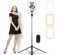 M MYBAT PRO Luce per selfie da esterno da 22,9 cm, treppiede estensibile con base a 4 gambe, luci LED dimmerabili portatili per viaggi/campeggio/equitazione, supporto per telefono e telecomando