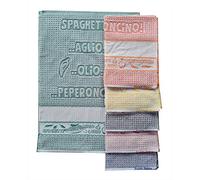 M&O Strofinacci CANOVACCI ASCIUGHINI con Tela Aida per Ricamo Misura CM 50X70 100% Cotone Pacco da 6 Pezzi Variante Spaghetti Aglio Olio Peperoncino