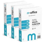 m-office: Carta A5 80 g, Multifunzione per Stampanti Inkjet e Laser, 1500 Fogli in 3 Confezioni da 500, Ideale per Ufficio e Casa