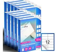 M-office Etichette Adesive A4 Compatibili con Label Printer - Fogli Adesivi, Etichette Bianche per Uso Quotidiano, Carta Adesiva Stampabile per Scrivere (12 etichette per foglio, 1000 fogli)