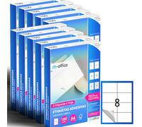 M-office Etichette Adesive A4 Compatibili con Label Printer - Fogli Adesivi, Etichette Bianche per Uso Quotidiano, Carta Adesiva Stampabile per Scrivere (8 etichette per foglio, 1000 fogli)