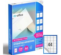 M-office Etichette Adesive A4 Compatibili con Label Printer - Fogli Adesivi, Etichette Bianche per Uso Quotidiano, Carta Adesiva Stampabile per Scrivere (44 etichette per foglio, 100 fogli)