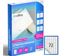 M-office Etichette Adesive A4 Compatibili con Label Printer - Fogli Adesivi, Etichette Bianche per Uso Quotidiano, Carta Adesiva Stampabile per Scrivere (72 etichette per foglio, 10 fogli)