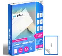 M-office Etichette Adesive A4 Compatibili con Label Printer - Fogli Adesivi, Etichette Bianche per Uso Quotidiano, Carta Adesiva Stampabile per Scrivere (1 etichetta per foglio, 50 fogli)
