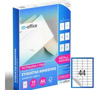 M-office Etichette Adesive A4 Compatibili con Label Printer - Fogli Adesivi, Etichette Bianche per Uso Quotidiano, Carta Adesiva Stampabile per Scrivere (44 etichette per foglio, 10 fogli)