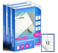 M-office Etichette Adesive A4 Compatibili con Label Printer - Fogli Adesivi, Etichette Bianche per Uso Quotidiano, Carta Adesiva Stampabile per Scrivere (12 etichette per foglio, 300 fogli)