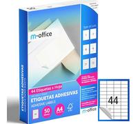 M-office Etichette Adesive A4 Compatibili con Label Printer - Fogli Adesivi, Etichette Bianche per Uso Quotidiano, Carta Adesiva Stampabile per Scrivere (44 etichette per foglio, 50 fogli)
