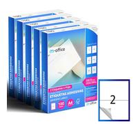 M-office Etichette Adesive A4 Compatibili con Label Printer - Fogli Adesivi, Etichette Bianche per Uso Quotidiano, Carta Adesiva Stampabile per Scrivere (2 etichette per foglio, 500 fogli)