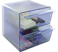 m-office Kali Organizador Modular Apilable Archicubo Fabricado En Poliestireno Transparente Con 2 Cajones Pequeños Y 1 Cajón Grande (Azul Transparente)