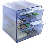 m-office Kali Organizador Modular Apilable Archicubo Fabricado En Poliestireno Transparente Con 4 Cajones Pequeños (Azul Transparente)