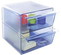 m-office Kali Organizador Modular Apilable Fabricado En Poliestireno Transparente Con 2 Cajones Grandes (Azul Transparente)