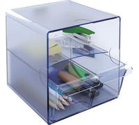 m-office Kali Organizador Modular Apilable Fabricado En Poliestireno Transparente Con 2 Cajones Pequeños Y 1 Compartimento (Azul Transparente)